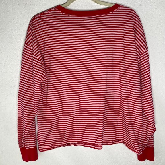 Free Assembly Shirt Womens L Red‎ White Striped Long Sleeve Boxy - Picture 6 of 11